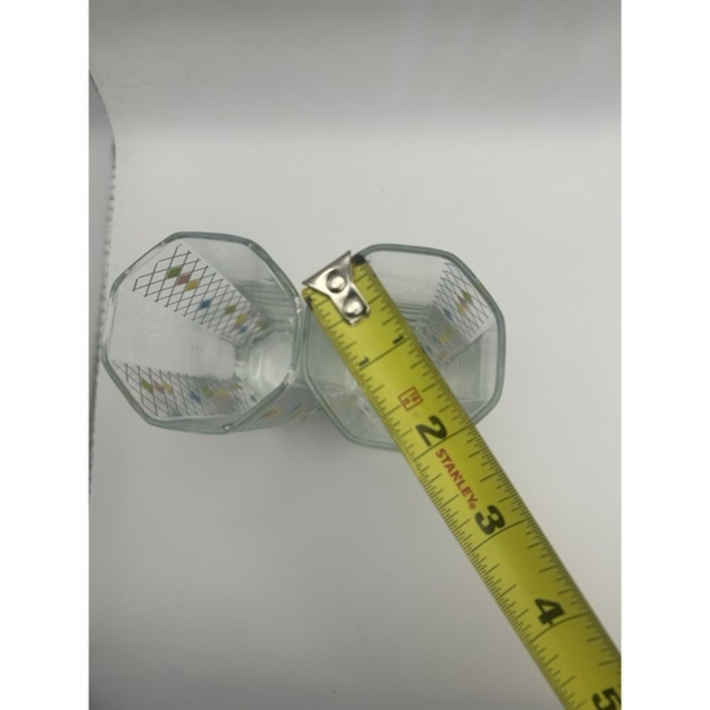 MCM Clear Glass Highball Tumblers with Multicolor Diamond Pattern (Pair) - Picture 7 of 8